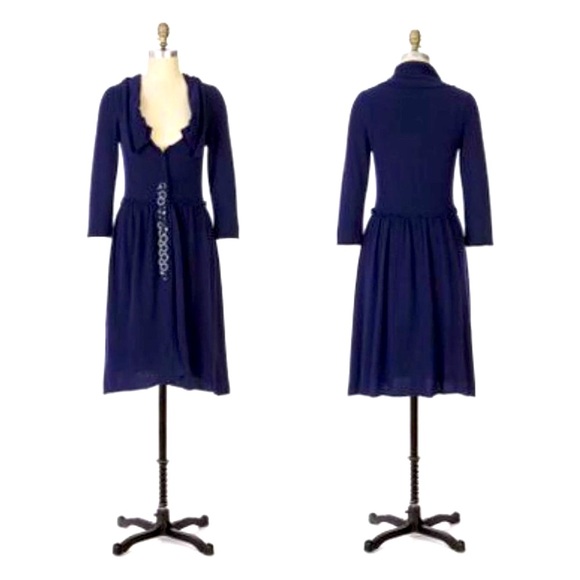 Anthro Moth Angora Wool Blend Navy Longline Cardigan Sweater Duster Jacket Coat - Picture 2 of 6